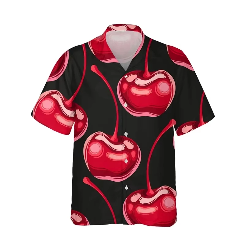 

Fashion Hawaiian Cherry Graphic Beach 3D Shirts Casual Vacation Aloha Shirt For Men Clothes Funny Fruit Women Short Sleeve Tops