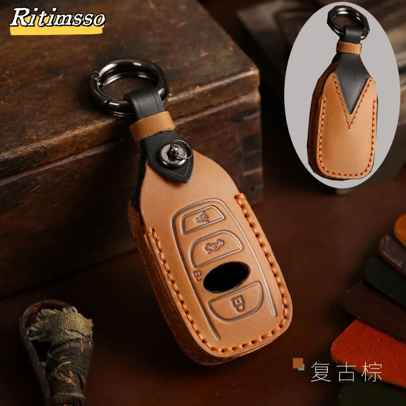 Handmade Leather Car Key Case Cover Set for Subaru Legacy Impreza Forester Xv Trezia BRZ Wrx Levorg Outback 3 4 Buttons Keychain