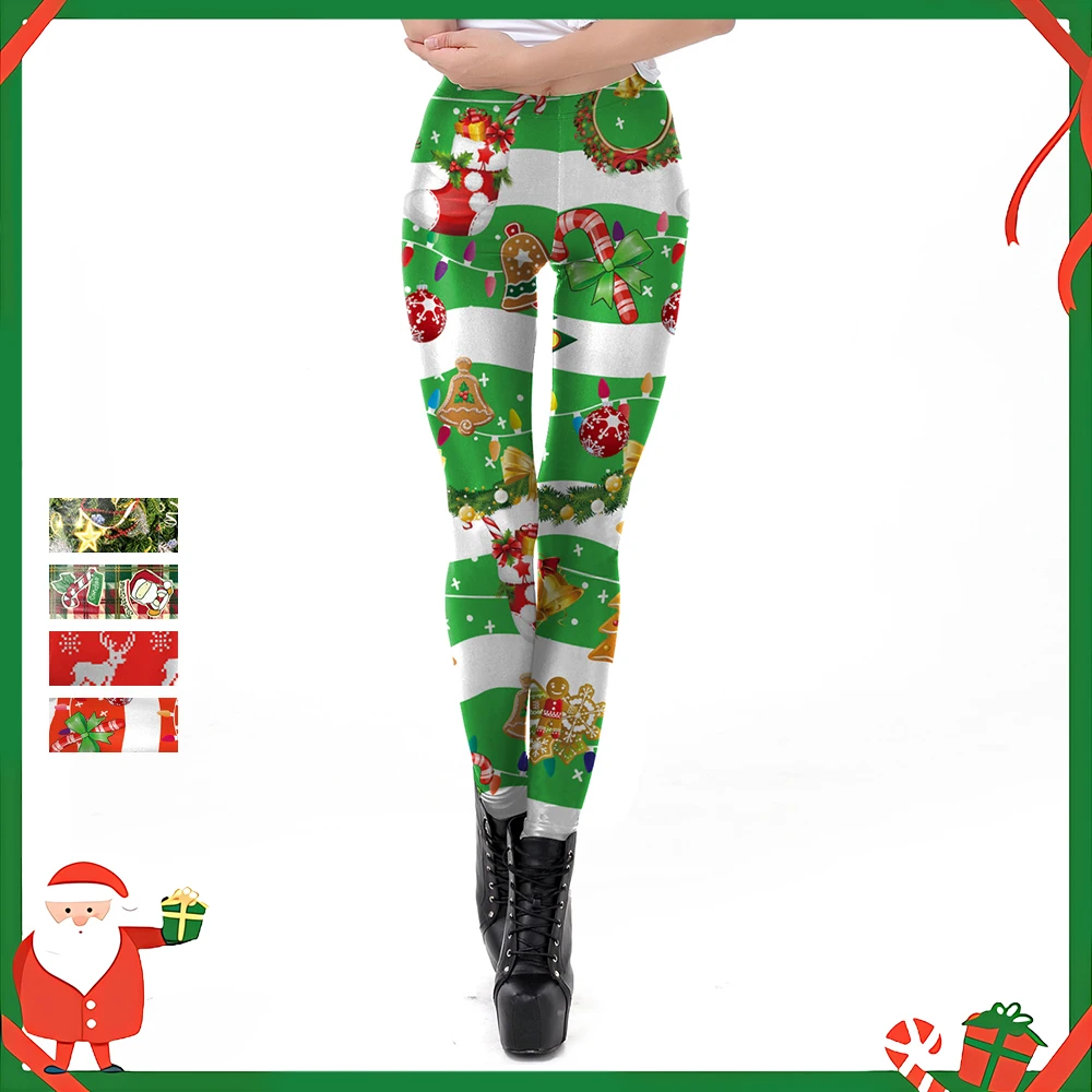 Zawaland leggings de natal vermelho verde árvore de natal boneco de neve impressão 3d sexy calças magras mulheres legging presentes de natal calças