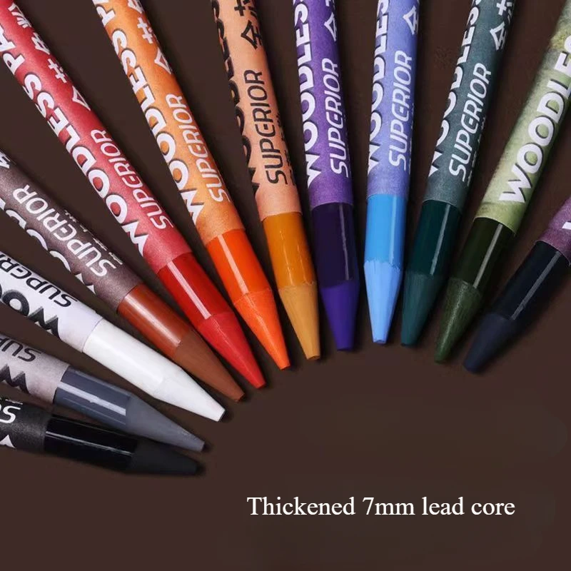 24 Color Wood Free Full Core Colored Charcoal Pencil Set 7mm Pen Core for Portrait Sketching and Art Painting Art Supplies