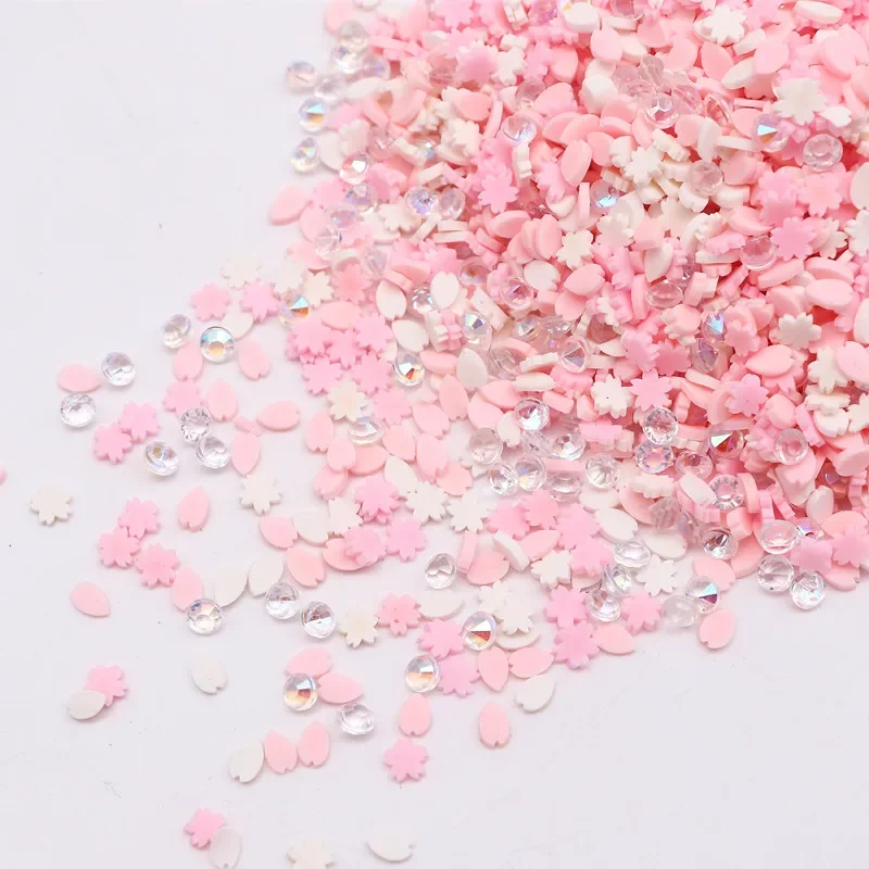 50g 5mm Pink Series Sakura Clay Slices with Fake Diamond Polymer Clay Sprinkles for Shaker Project Slime Crafts Accessories