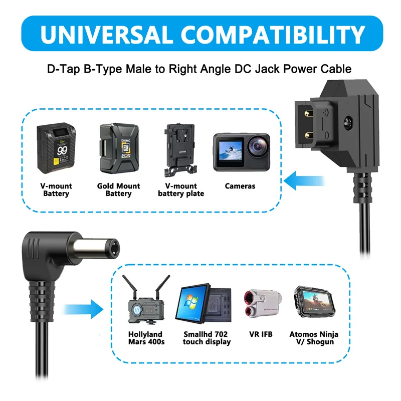 Coiled Power Tap D-Tap to 90 Degree Right Angled DC Cable Replacement Dtap to DC Cable for Anton Bauer KIPRO LCD Black Magic Etc