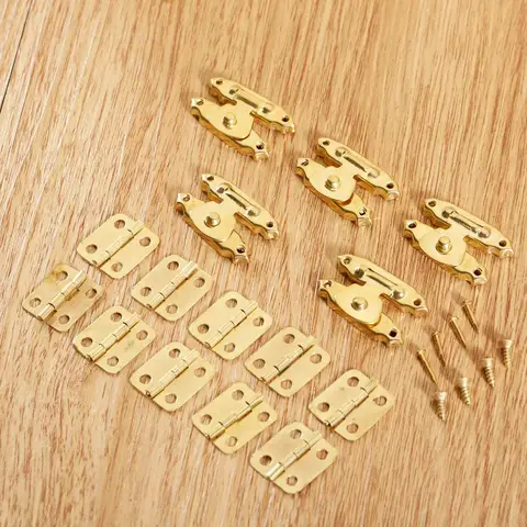 빈티지 찬장 캐비닛 쥬얼리 나무 상자 걸쇠 걸쇠 버클, 10 개 경첩 및 나사, 가구 하드웨어, 골드 5 개
