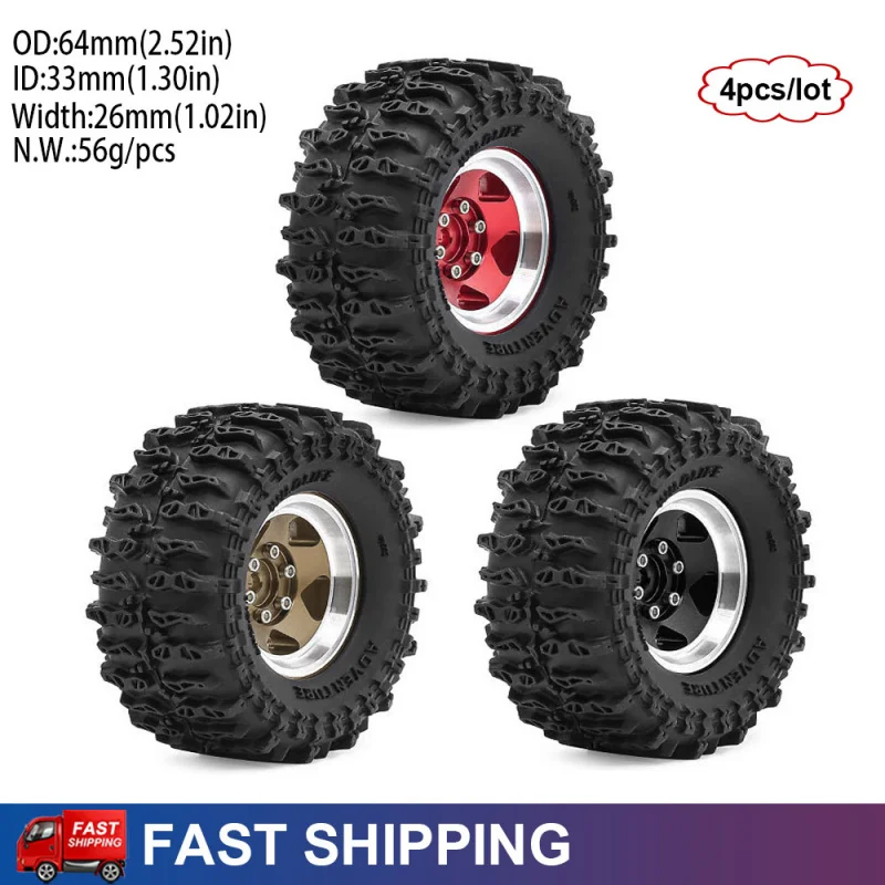 

4PCS 1.3" 64mm Metal Beadlock Wheels and Tires for 1/18 1/24 RC Crawler Traxxas TRX4M Axial SCX24 AX24 FCX24 FCX24M Ascent-18