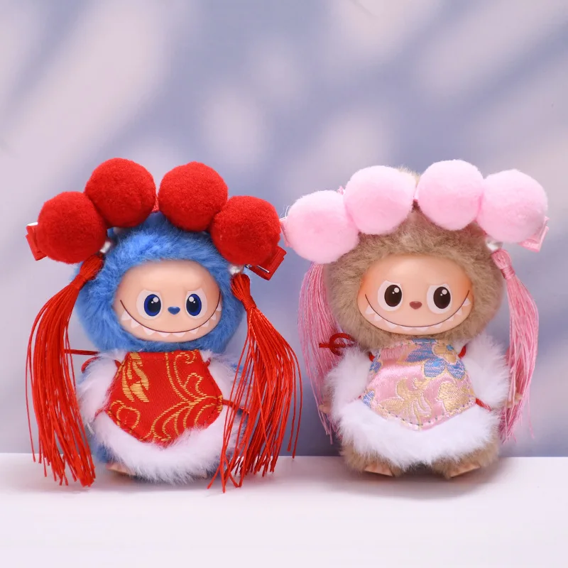 

New Year/ Christmas Outfits For 10cm Mini Labubu 4.0 Dolls Pink Yellow New Year-Style Belly Bands With Matching Hair Accessories