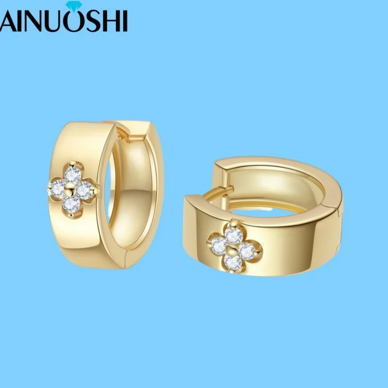

2025 AINUOSHI Real 925 Silver 1.5mm GRA Certified Round Moissanite Earrings Fashion Clover Fine Earrings Wedding Jewelry Gifts