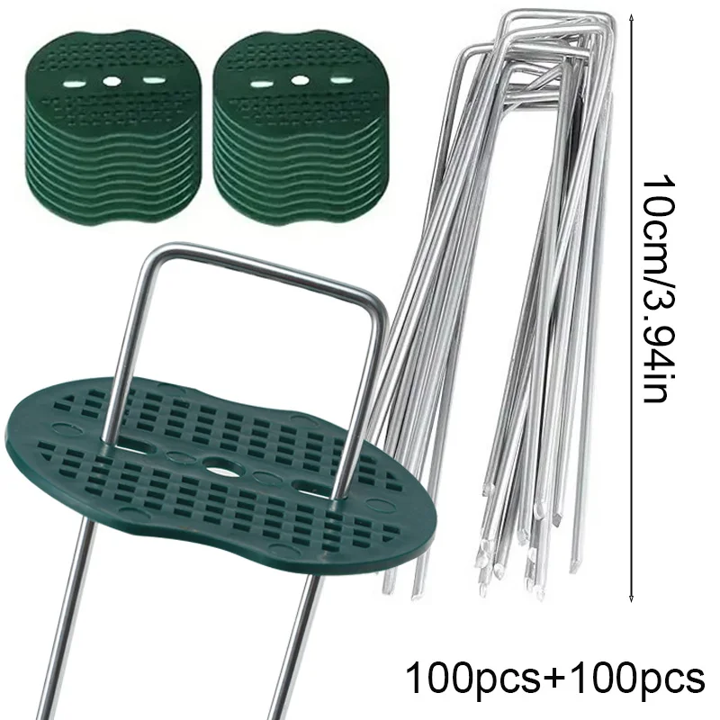 100 piquets de fixation galvanisés en U avec rondelles antidérapantes, pour la fixation de gazon syn