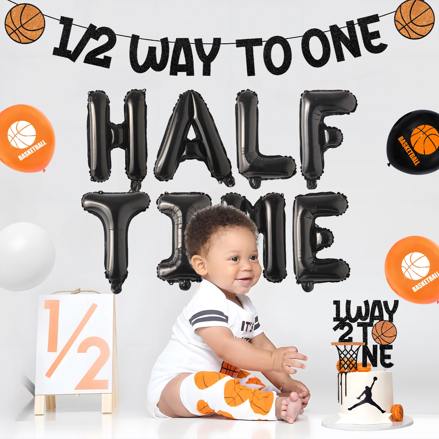 Imagem -02 - Kreatwow-balões de Látex para Menino Basquete Meio Aniversário Decoração Suprimentos ou Way to One Banner Laranja e Preto 41 Pcs