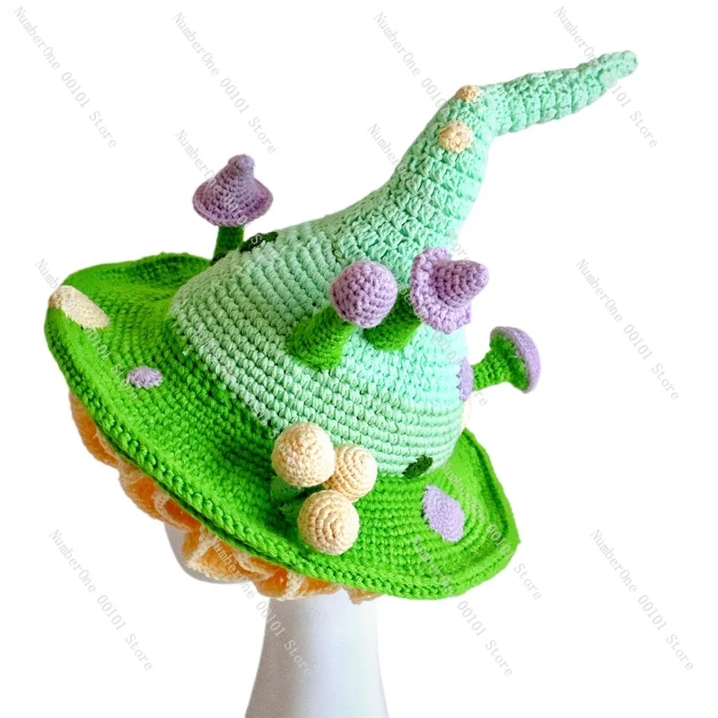 

Mushroom elf hat creative design knitted wool big eaves hat for men and women autumn and winter new heavy industry pure hand kni