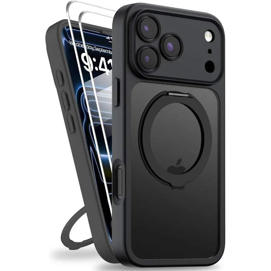 

Магнитный чехол для телефона iPhone 17 Pro с 2 защитными пленками для экрана, совместимый с полупрозрачной матовой отделкой MagSafe Military Grad