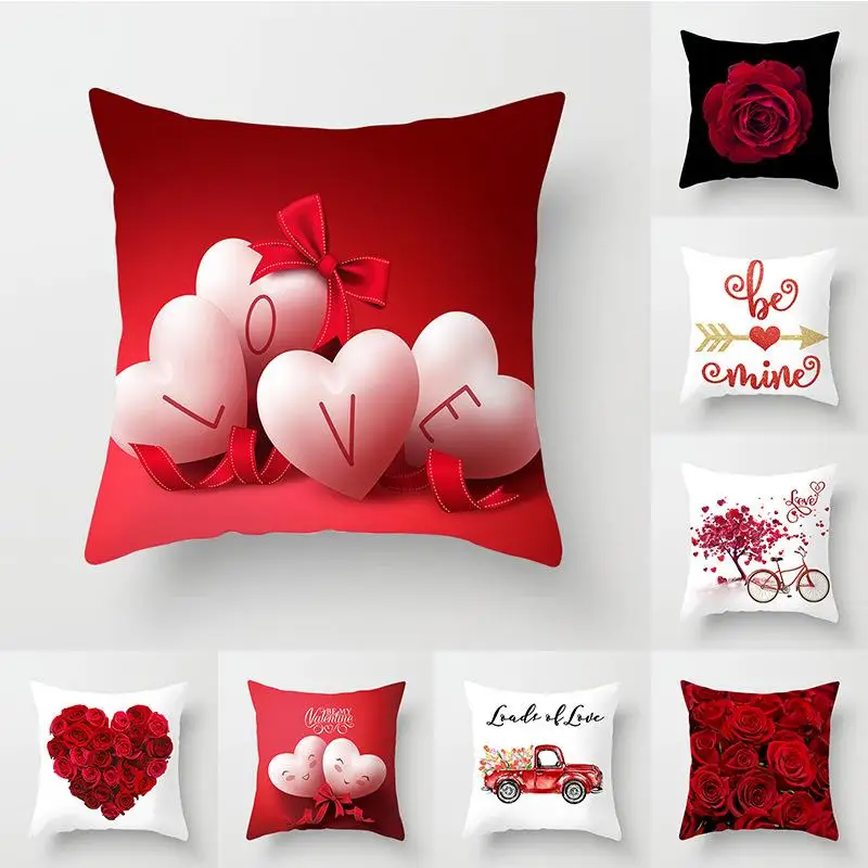 

New Valentine's Day Red Rose Pillowcase Creative Wedding Home Decoration Cushions Cover Heart Shaped Pillow Case