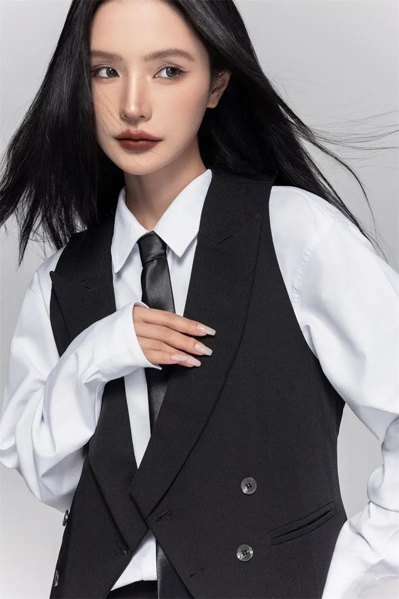Women's Casual Suits Vest With a Lapel Collar Business Vest British Style High-End Sense Gun Lapel Collar Slim Waistcoat Jacket