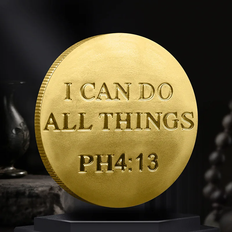 منغم "أستطيع أن أفعل كل شيء" وسام ملهمة برتقالية لكرة السلة رمز الكتاب المقدس الآية عملة رياضية مسيحية هدية قابلة للجمع #4