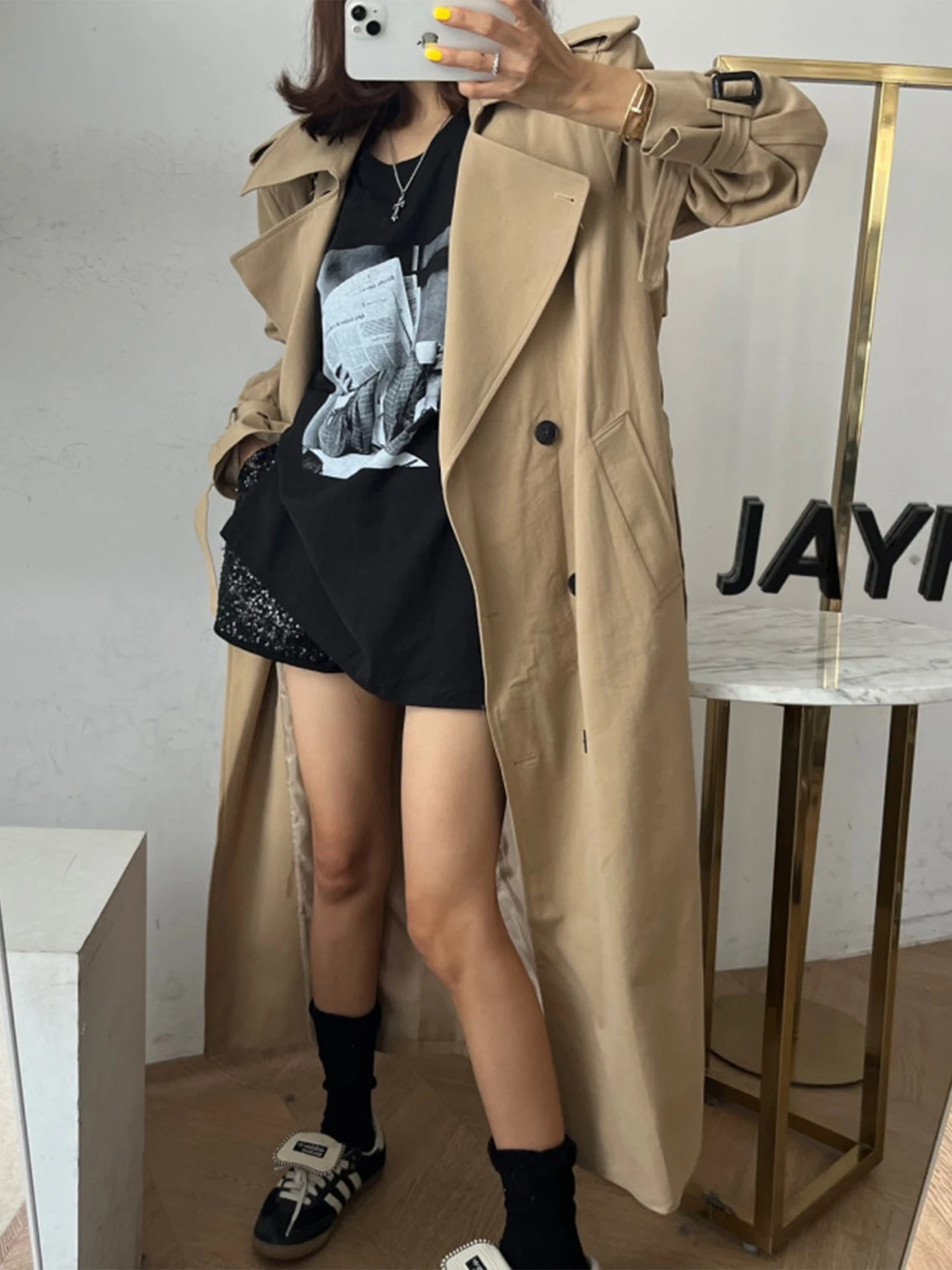 Elegant British Style Women's Long Coat Jacket Windbreaker Suit Collar Mid-Length Fashion Outerwear Autumn Season High-End Feel