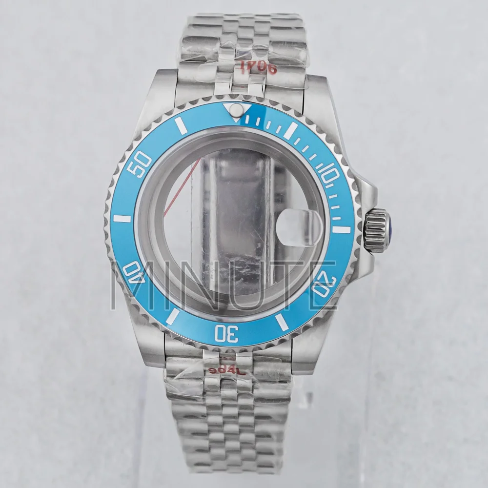 

40mm Silver Watch NH35 Case Waterproof for SUB NH34 NH35 NH36 movement 28.5mm Dial Jubilee Bracelet Sapphire Glass
