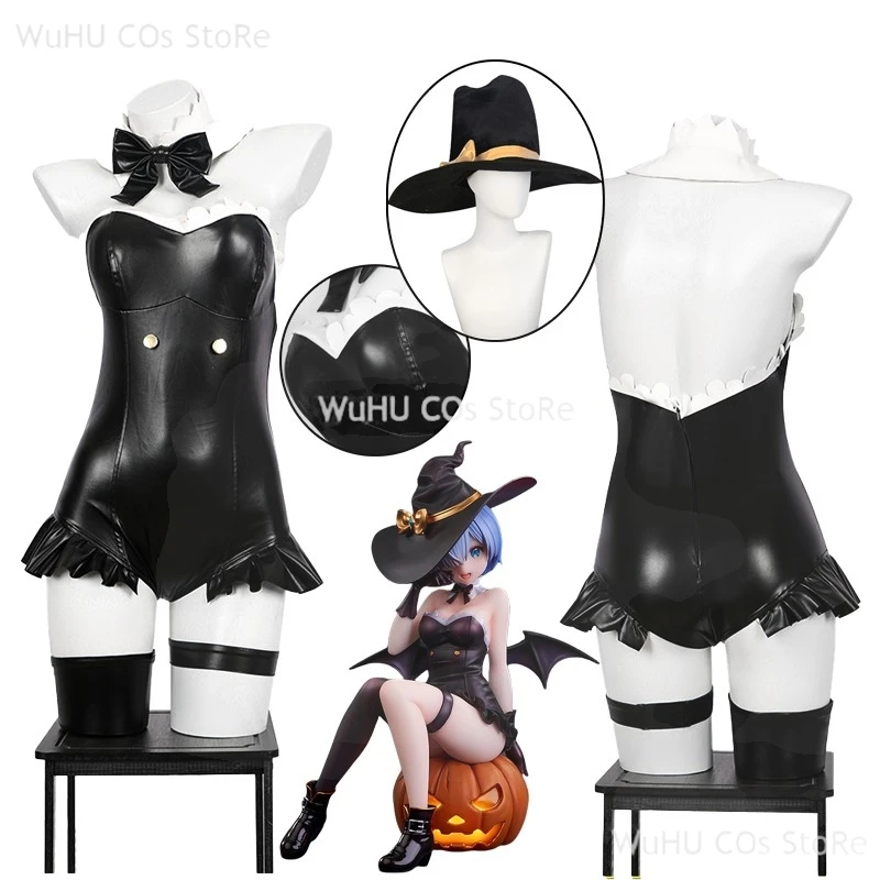 أنيمي إعادة: الحياة في عالم من مختلف صفر ريم رام تأثيري الأرنب فتاة مثير بذلة سوداء بولي Leather جلد النساء لعب الأدوار في الهالوين