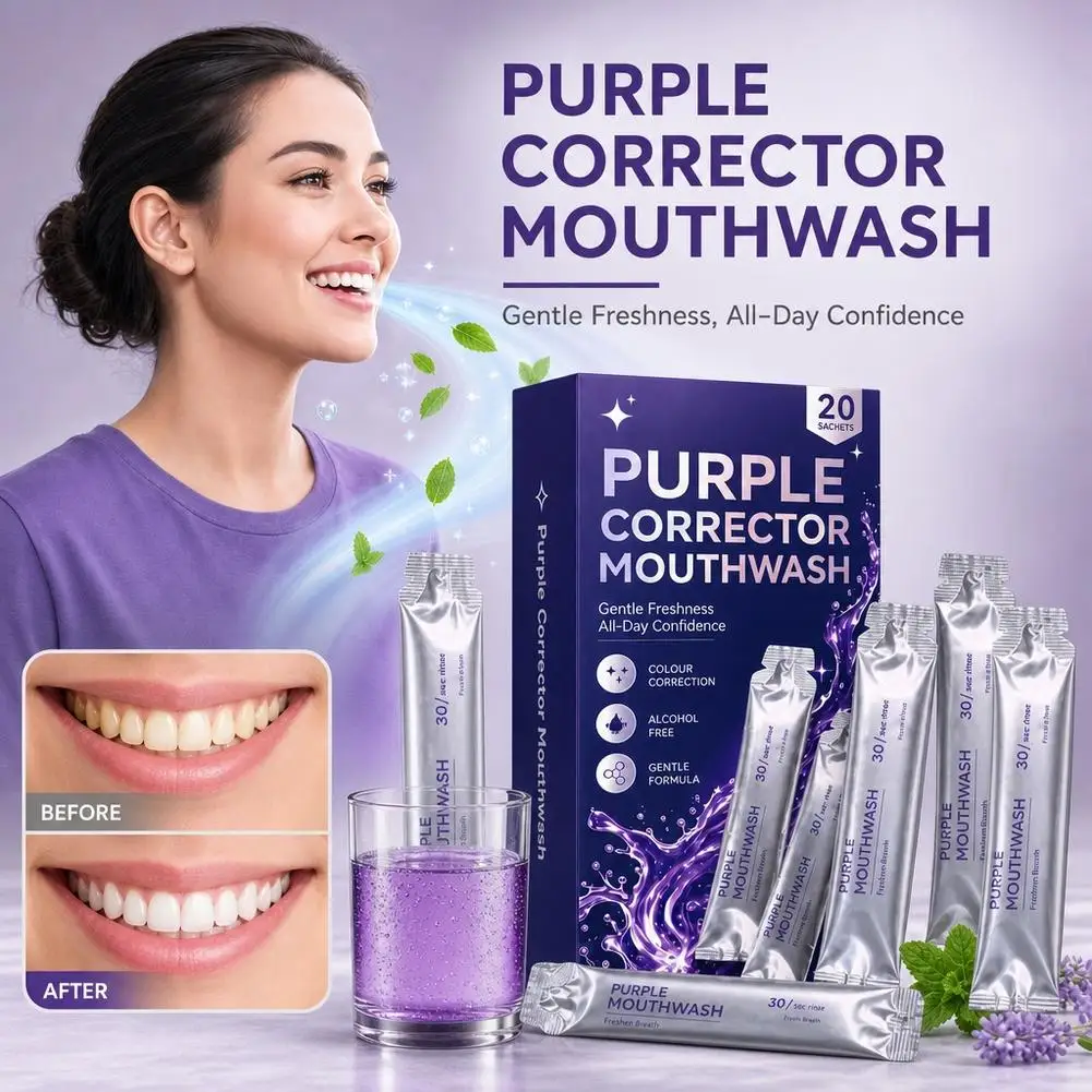Purple Tooth Whitening Mouthwash Alcohol‑free Brighten Teeth Color Correcting Fresh Breath Pocket‑sized Purple Mouthwash Sachets