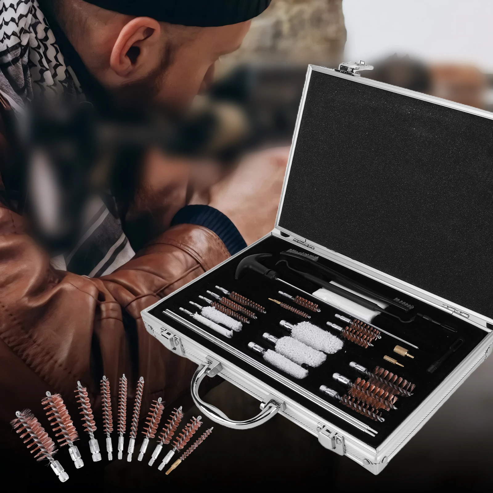 ملحقات فرشاة البندقية مجموعة صناديق فرشاة برميل بندقية أداة فرشاة برميل لبندقية مسدس مسدس بندقية تنظيف عدة أداة