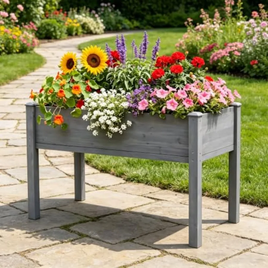 Elevated Wooden Raised Garden Bed, Standing Raised Planter Box with Legs, Outdoor Wooden Plant Container for Vegetables, Herbs,
