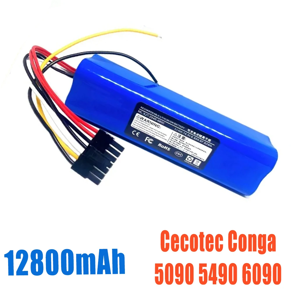 

New 2024 14.8V 12800mAh INR18650 MH1-4S2P-300S Robot Battery for Cecotec Conga 5090 5490 6090 Robotic Vacuum Cleaner