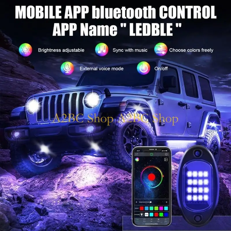

A2BC Underglow For Truck Boats APP Control 4 6 RGB LED Rock Light Chassis Lamp