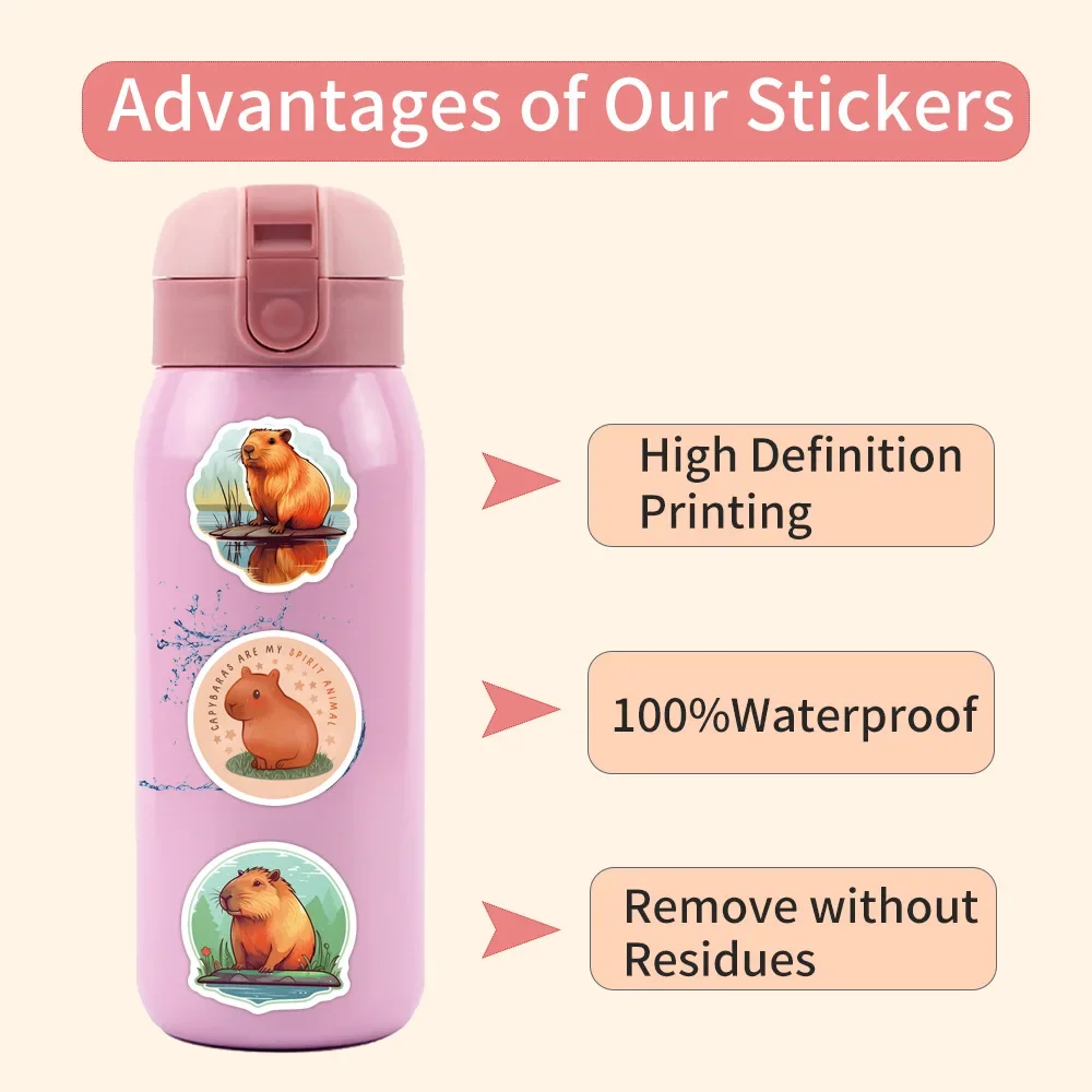 60pcs Cute Cartoon Capybara Creative Decoration Refrigerator Water Cup Mobile Phone Computer Waterproof Sticker