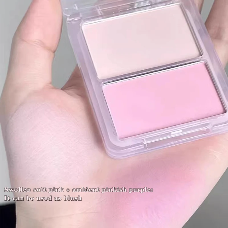 Contorno de alto brilho 2 em 1, brilho facial fosco de dois tons, paleta de blush de sombra tridimensional, maquiagem estilo coreano