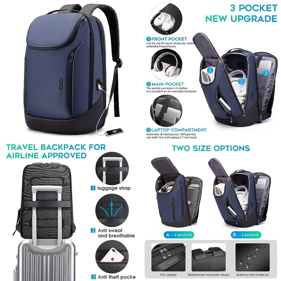

Business Smart Backpack Waterproof fit 15.6 Inch Laptop Backpack with USB Charging Port, Travel Durable Backpack