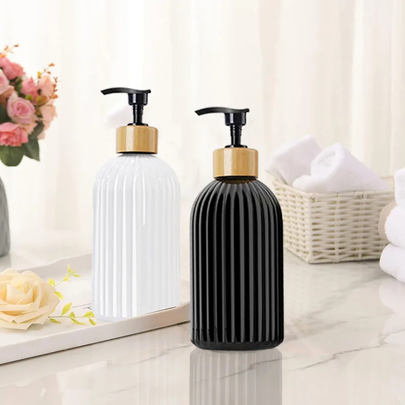 500ml Strip Soap Dispenser With Bamboo Pump Refillable Hand Pump Bottle For Shampoo Conditioner Bathroom Liquid Lotion Container