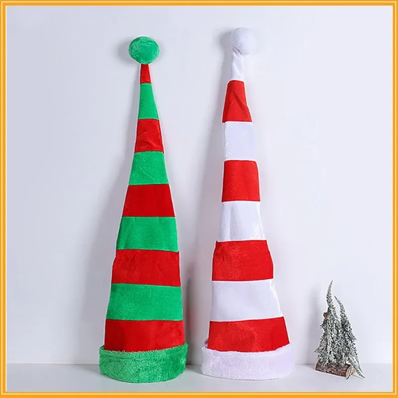 

1pcs Adult Red White Stripe Velvet Christmas Hat Carnival Halloween Elf Costume Hat with Felt-Lined for Party Photo Booth