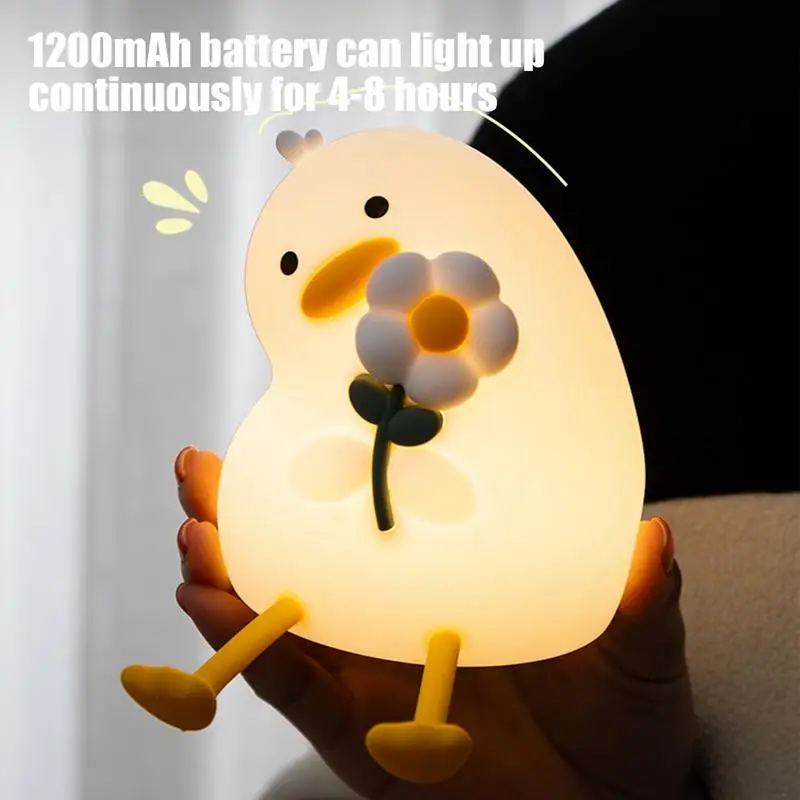 Pato luz da noite silicone iluminar pato diversão recarregável 3 modos de toque regulável iluminação portátil para amamentação casa cabeceira