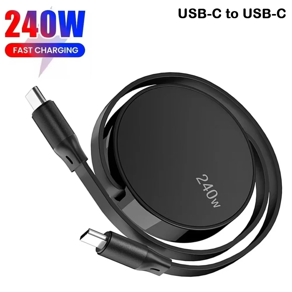 

PD240W Retractable 2in1 USB-C to Type C Fast Charging Data Cable for Notebook Electronic smart devices USB-C Charger Cord