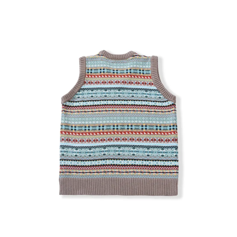 OKONKWO British retro Fair Isle pattern bottoming vest wool blend V-neck wool vest for men and women