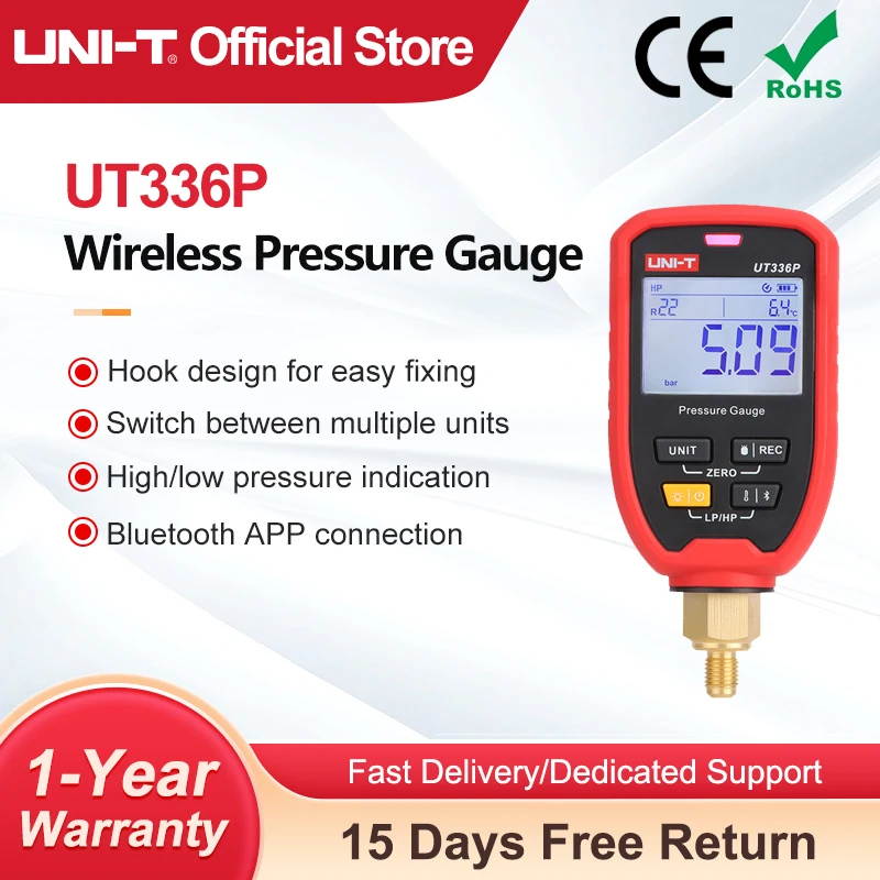 UNI-T UT336P Wireless Pressure Gauge Bluetooth APP High-pressure Gauge Air Conditioning Refrigeration System Tester