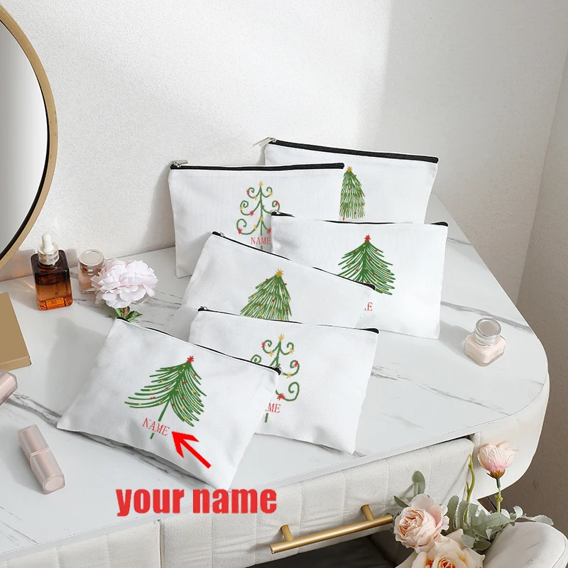

Персонализированная праздничная косметичка и сумка для стирки, индивидуальное имя, рождественская елка, праздничный подарок в стиле бохо с деревьями для подруги или мамы