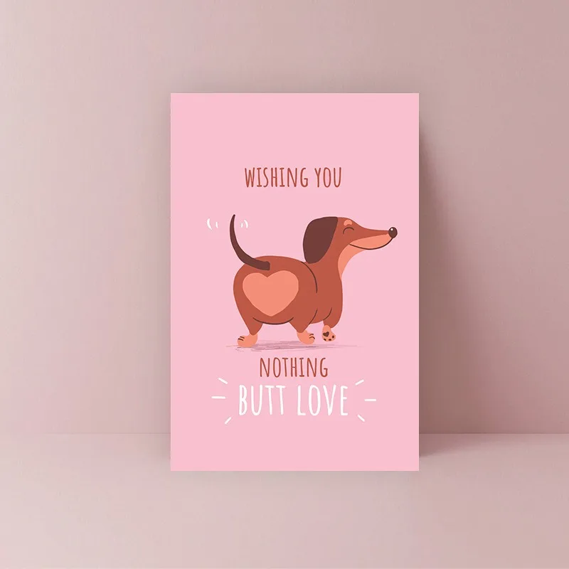 1pcs Fun Sausage Dog Greeting Card Valentine's Day Birthday with Envelope Funny Text Blessing Card Fun Gift Decorate Art Cards