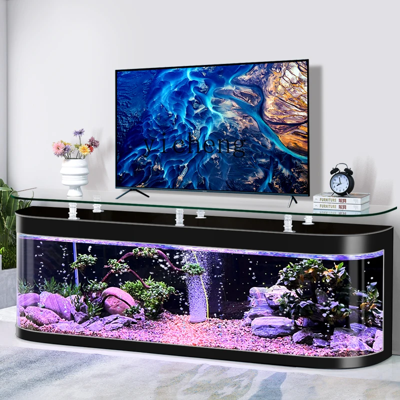 

TQH fish tank living room household lazy water-free light luxury back filter goldfish tank ornamental aquarium