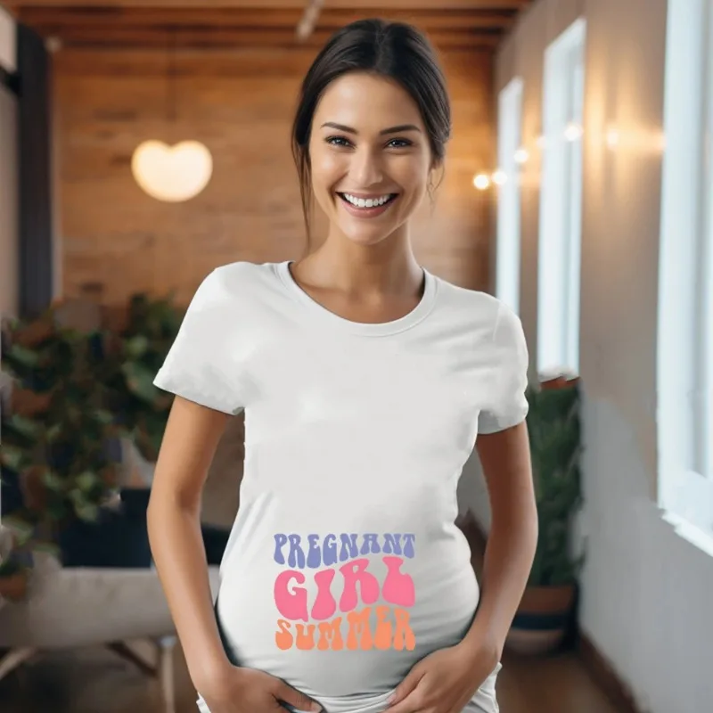 

Casual Pregnancy Announcement Girls Tees Pregnant Girl Summer Print Women’s Maternity T-shirt Short Sleeve Tees Summer Clothes