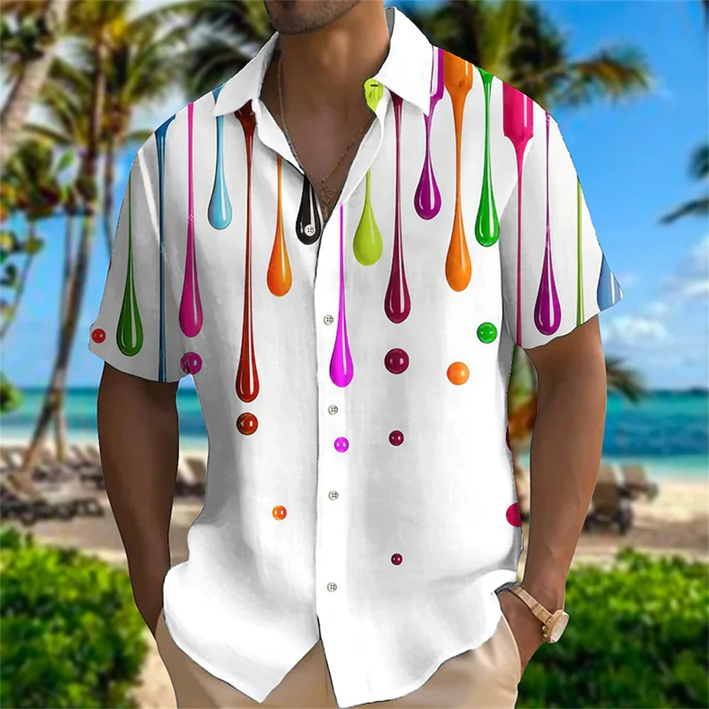 

Summer men's 3D printed short sleeved button up shirt Hawaii beach leisure vacation men's creative design clothing