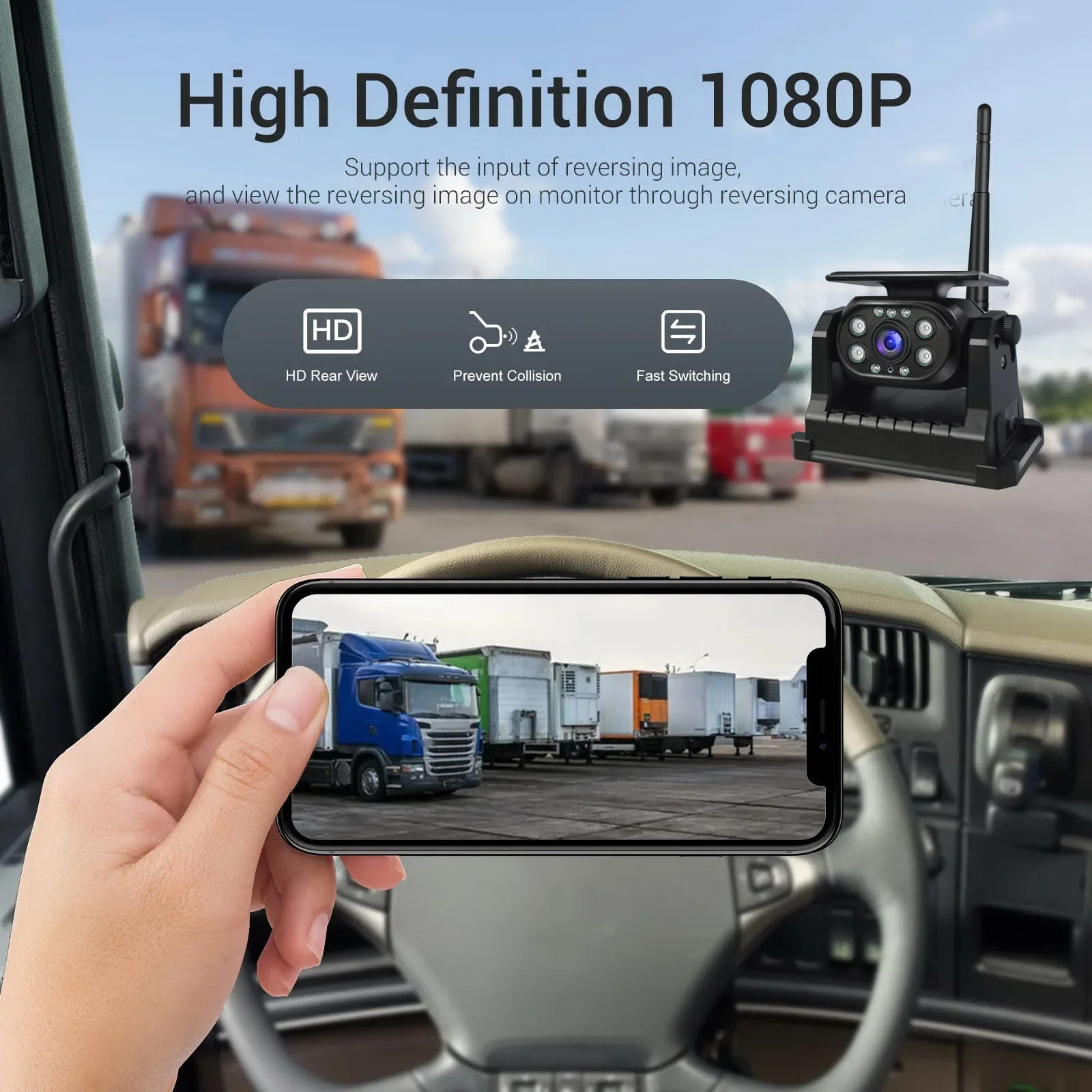 WiFi Solar Power Wireless Magnetic Reverse Backup Camera Mobile Phone Android With Built-In Battery for RV Truck Camper