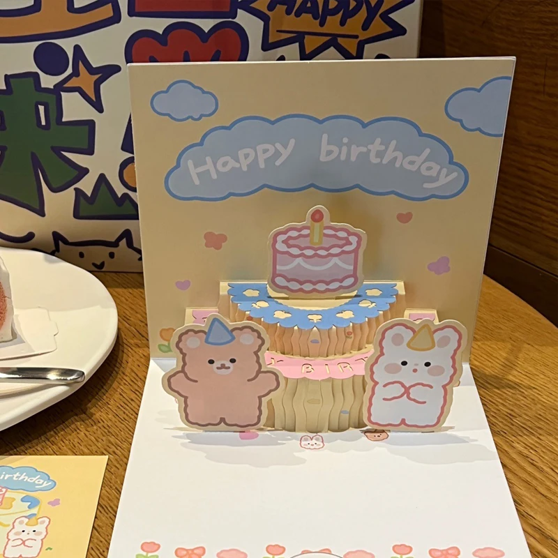 3D Pop Up Light Music Geburtstagskarte Niedliche Bärenkuchen Grußkarten Alles Gute zum Geburtstag Party Überraschung Segenskarte Geschenke – Detail 9