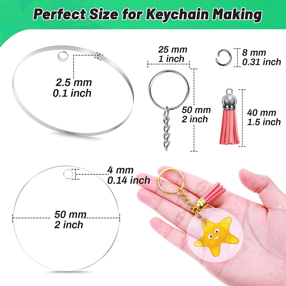 144Pcs Acrylic Keychain Blanks-Clear Keychain Blanks Set Circle Disc Key Rings with Keychain for DIY Keychain Crafting