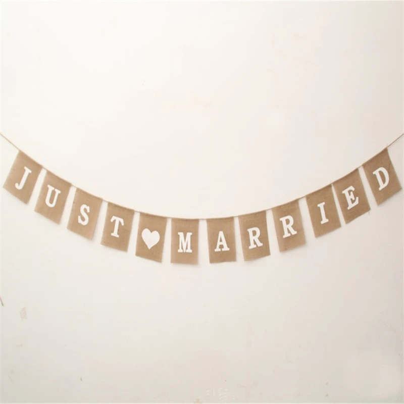 Bar Decoration Jute Burlap Bunting Rustic Just Married Mr Mrs Wedding Banner Garland Party Flags Candy Event Home Party Supplies