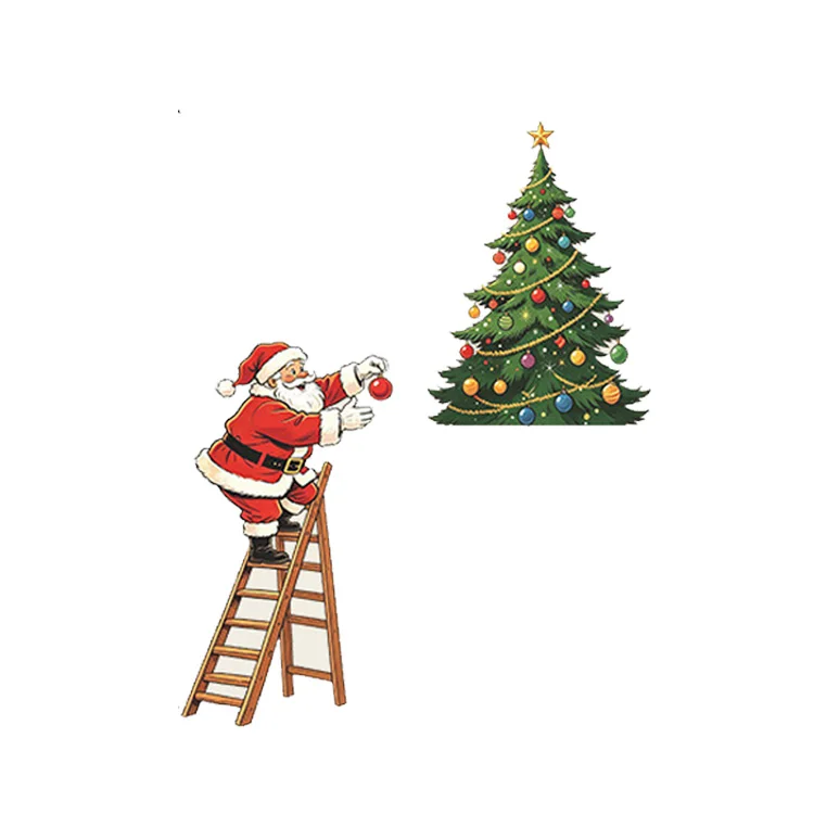 Weihnachtsmann klettert die Treppe hinauf Weihnachtsbaum Schalteraufkleber Raumdekoration Wandbild Neujahrs-Steckdosendekor Selbstklebende Wandaufkleber – Detail 7