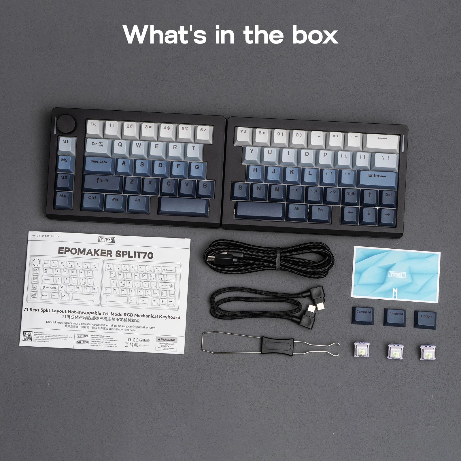 EPOMAKER Split70 Custom QMK VIA 70 Split Layout Tri Mode Wireless Mechanical Keyboard Programmable Knob Mac Modifier for PC Mac