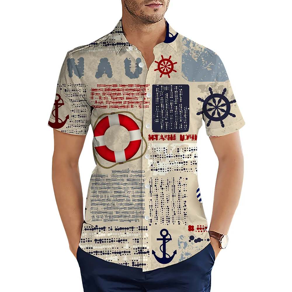 CLOOCL Men Shirts Vintage British Old Newspaper 3D All Over Print Shirt Summer Short Sleeve Single Breasted Men Shirt Casual Top