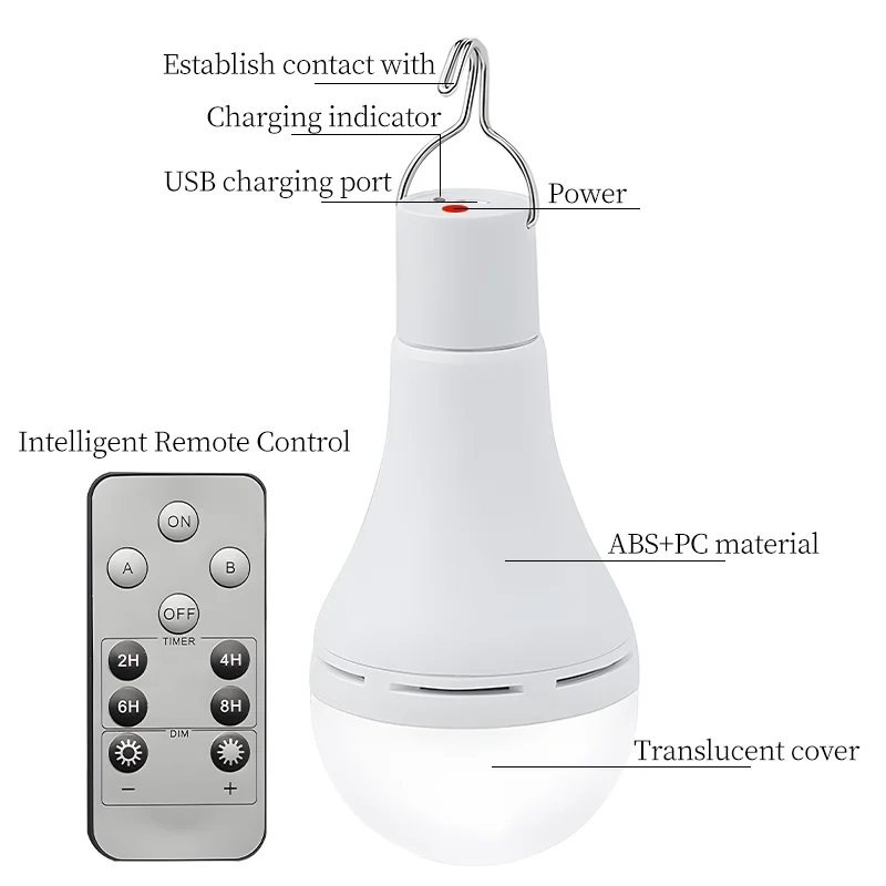 Solar Emergency Light USB Rechargeable Household Lights Outdoor Camping Stall Lights Wireless Remote Control Night Lights