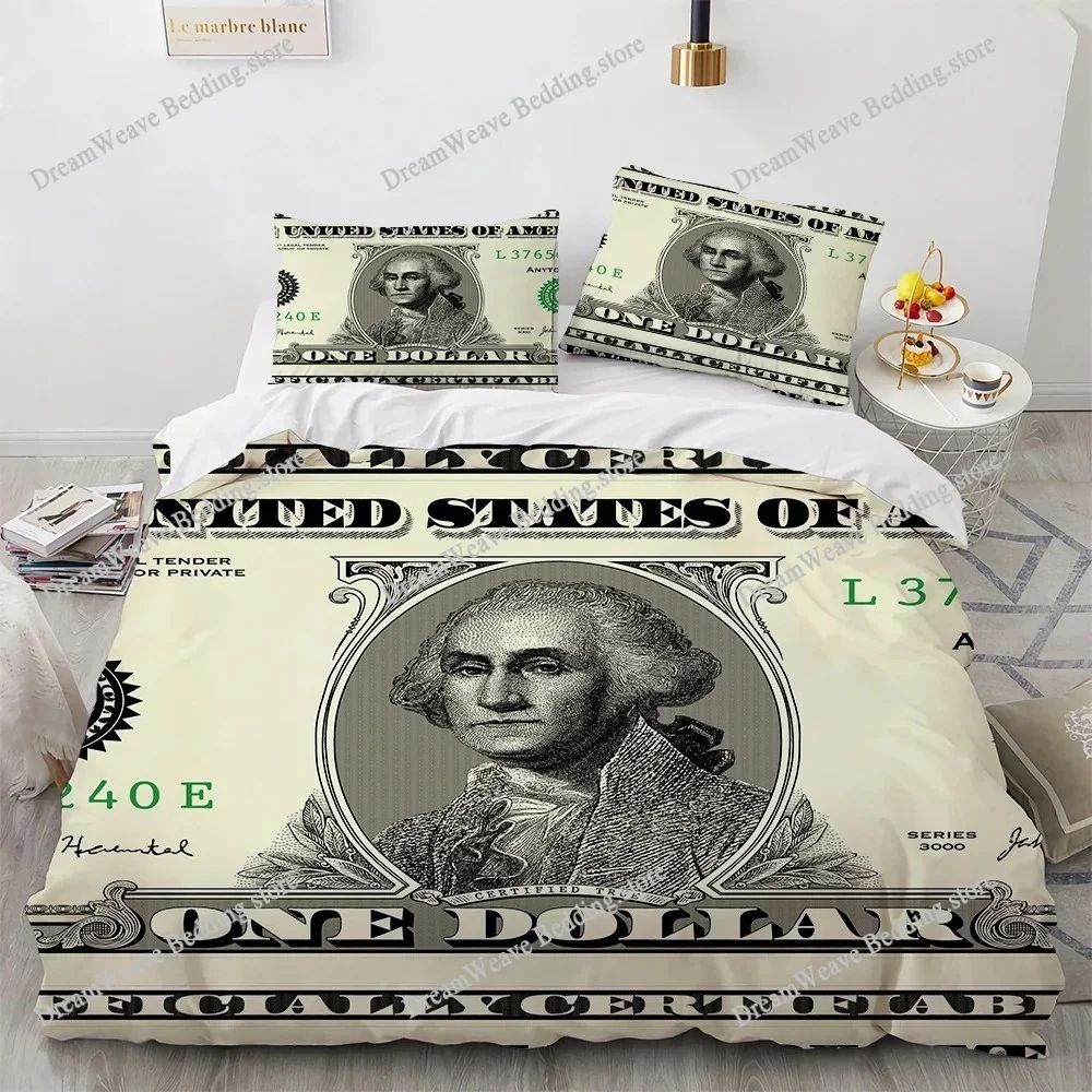 3D Modern Bedding Set Dollar Motif Printed Duvet Cover Vivid Comforter Cover 23 Pieces Money Pattern Funny King Queen Size