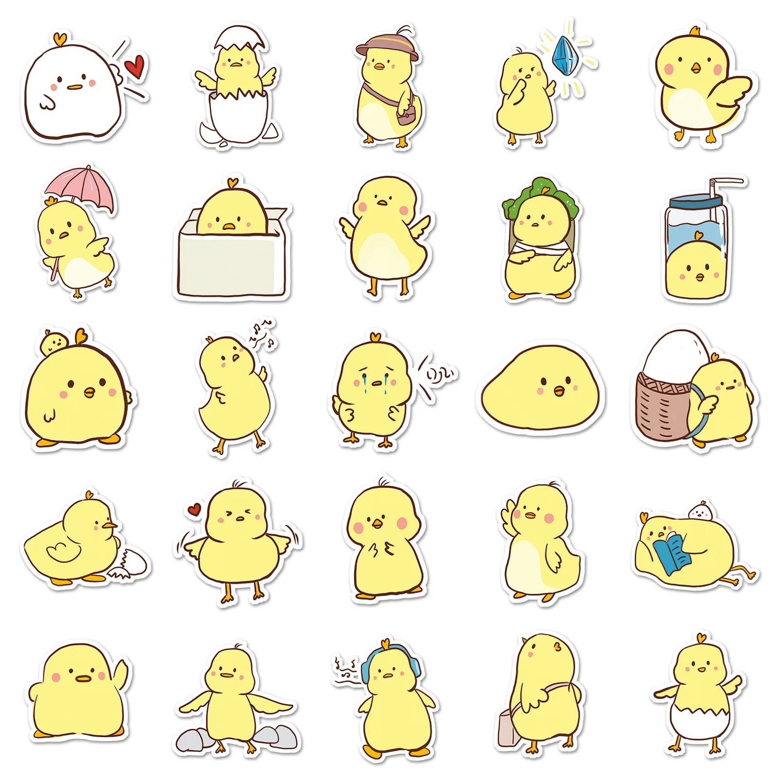 50PCS Cute Little Chicken Graffiti Stickers Yellow Chicks Cartoon Decal DIY Luggage Phone Guitar Skateboard Waterproof Sticker
