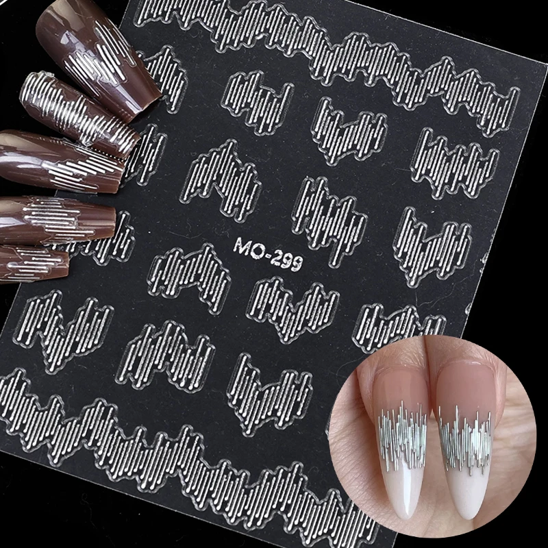 3d Hoogglans Reflecterende Zijden Nagelstickers Gouden Strook Flash Reliëf Lijn Nail Art Decoraties Zelfklevende Manicure Schuifregelaar